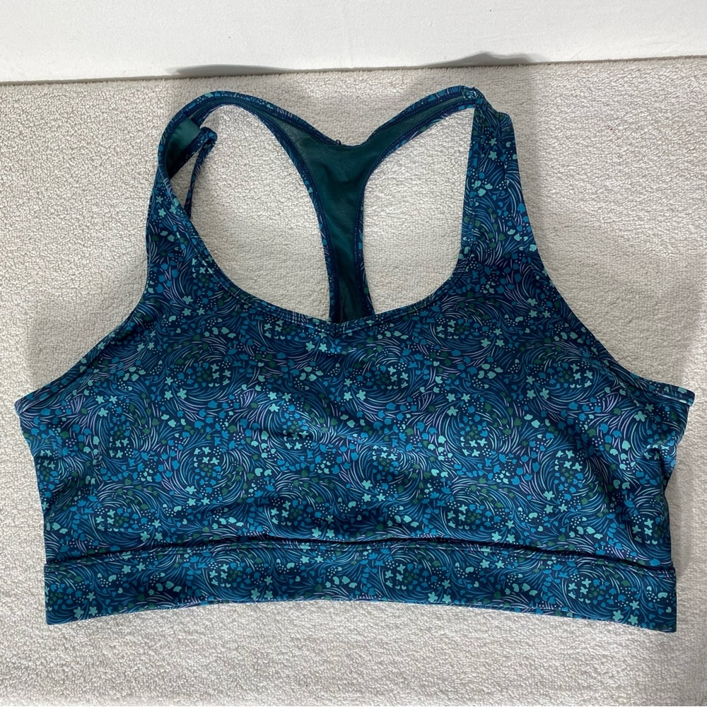 Zyia Blue Green Spring Blossom Print Sports Bra XL Activewear Fitness Athletic